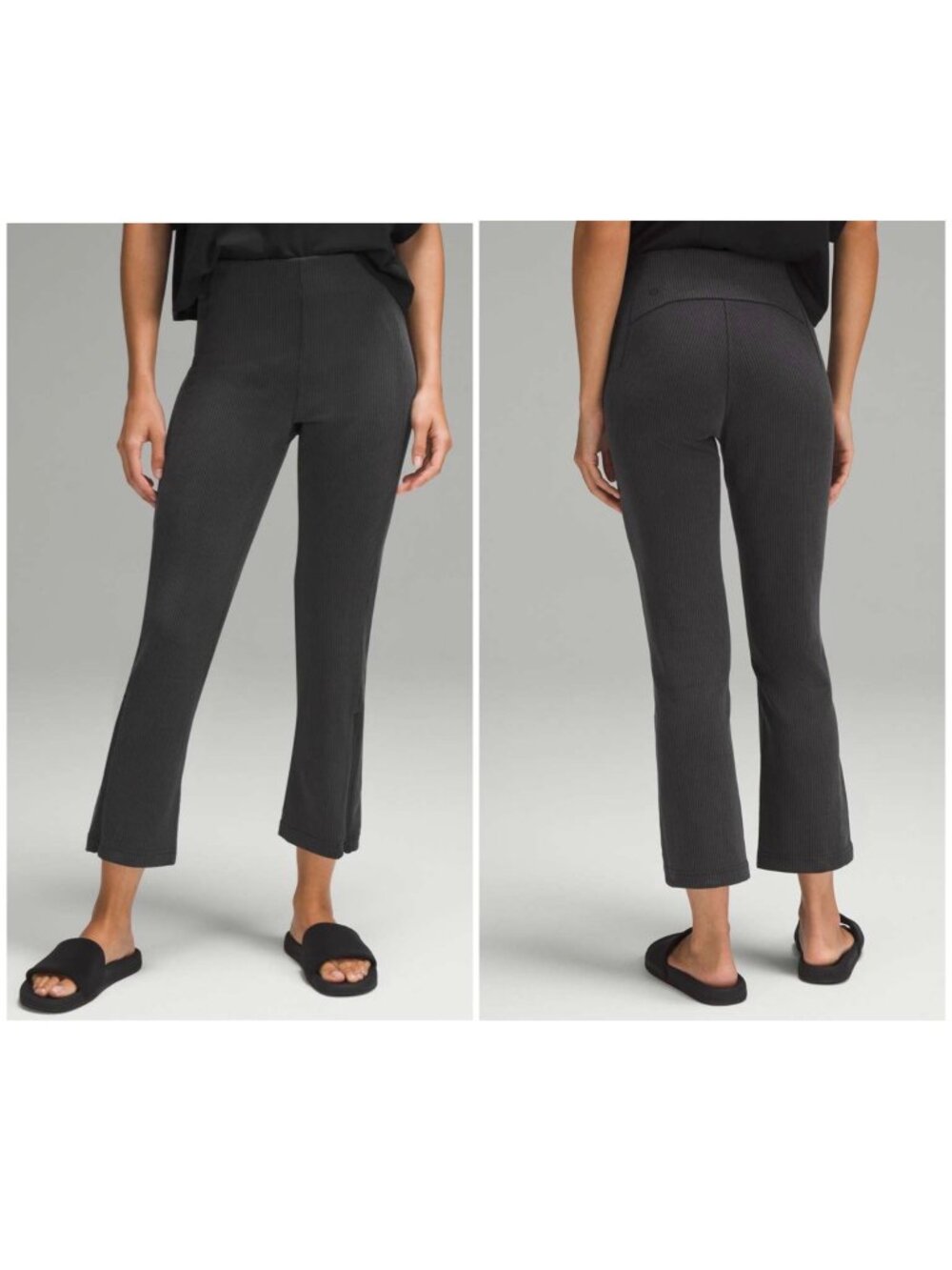 Lululemon Ribbed Softstreme Flare Pants Womens 4 Grey Zip Leg Cropped Athleisure